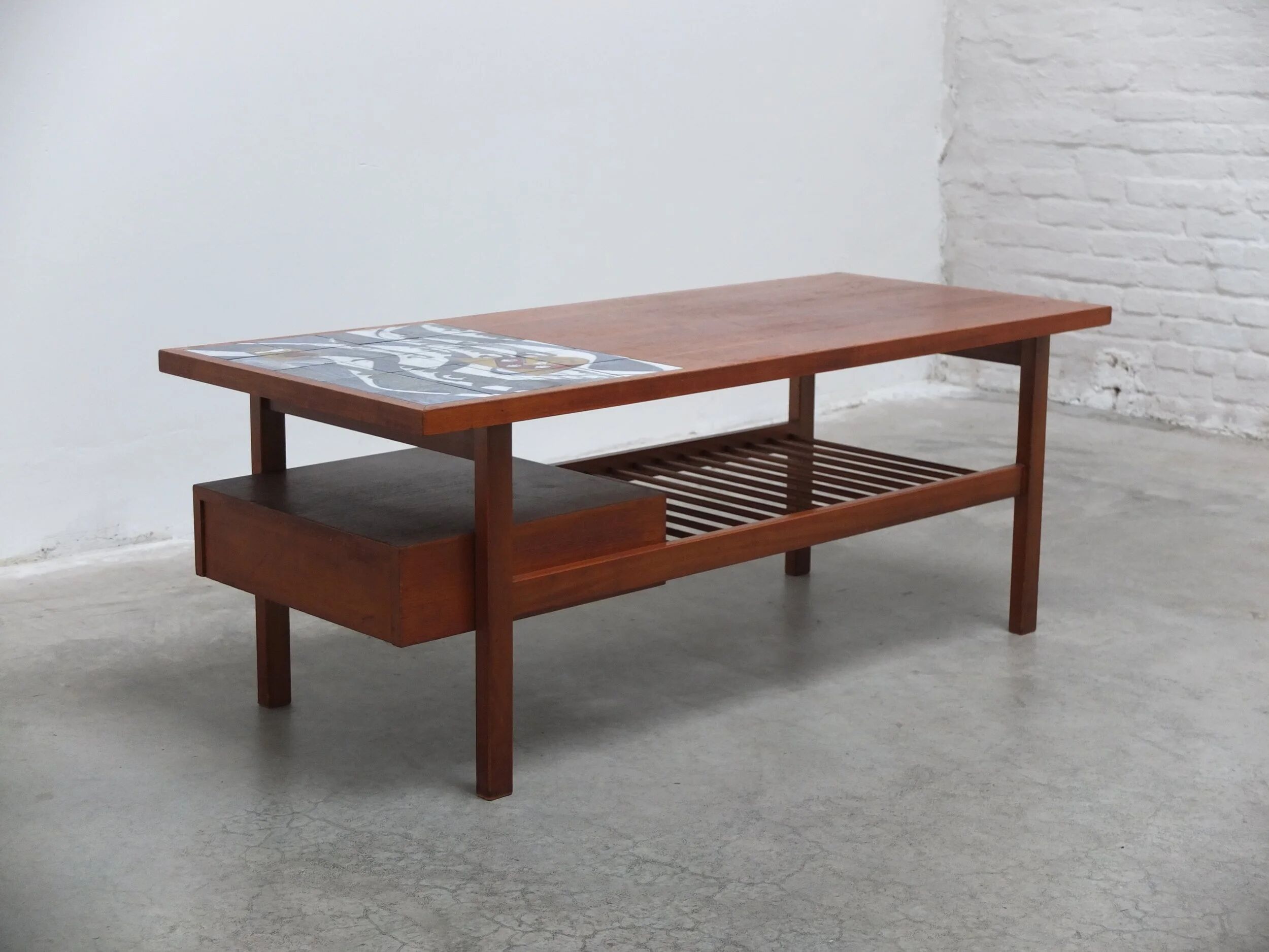 Walnut coffee table with ceramic tile by Jos De Mey for Van Den Berghe-Pauvers, 1960s