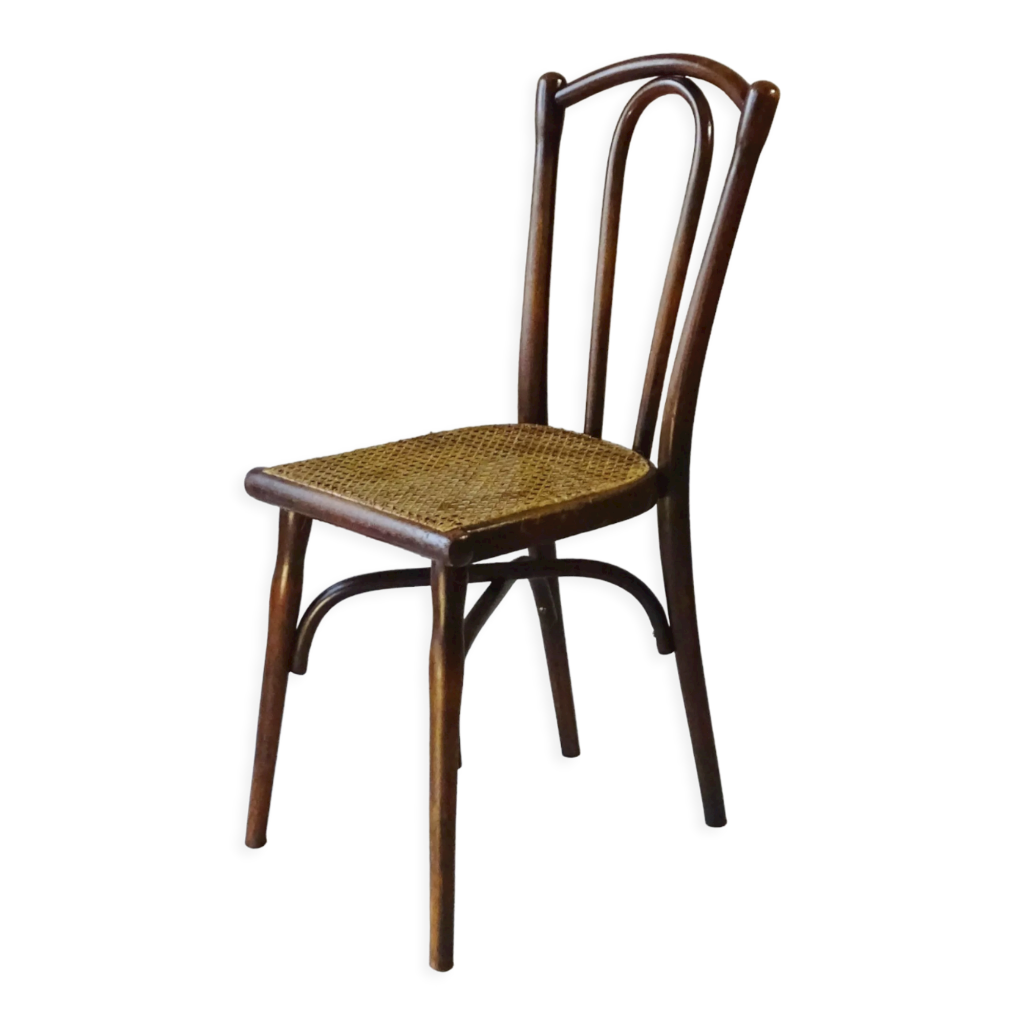 Chaise bistrot  Thonet N°118 pieds compas 1895, cannée
