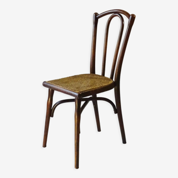 Chaise bistrot  Thonet N°118 pieds compas 1895, cannée