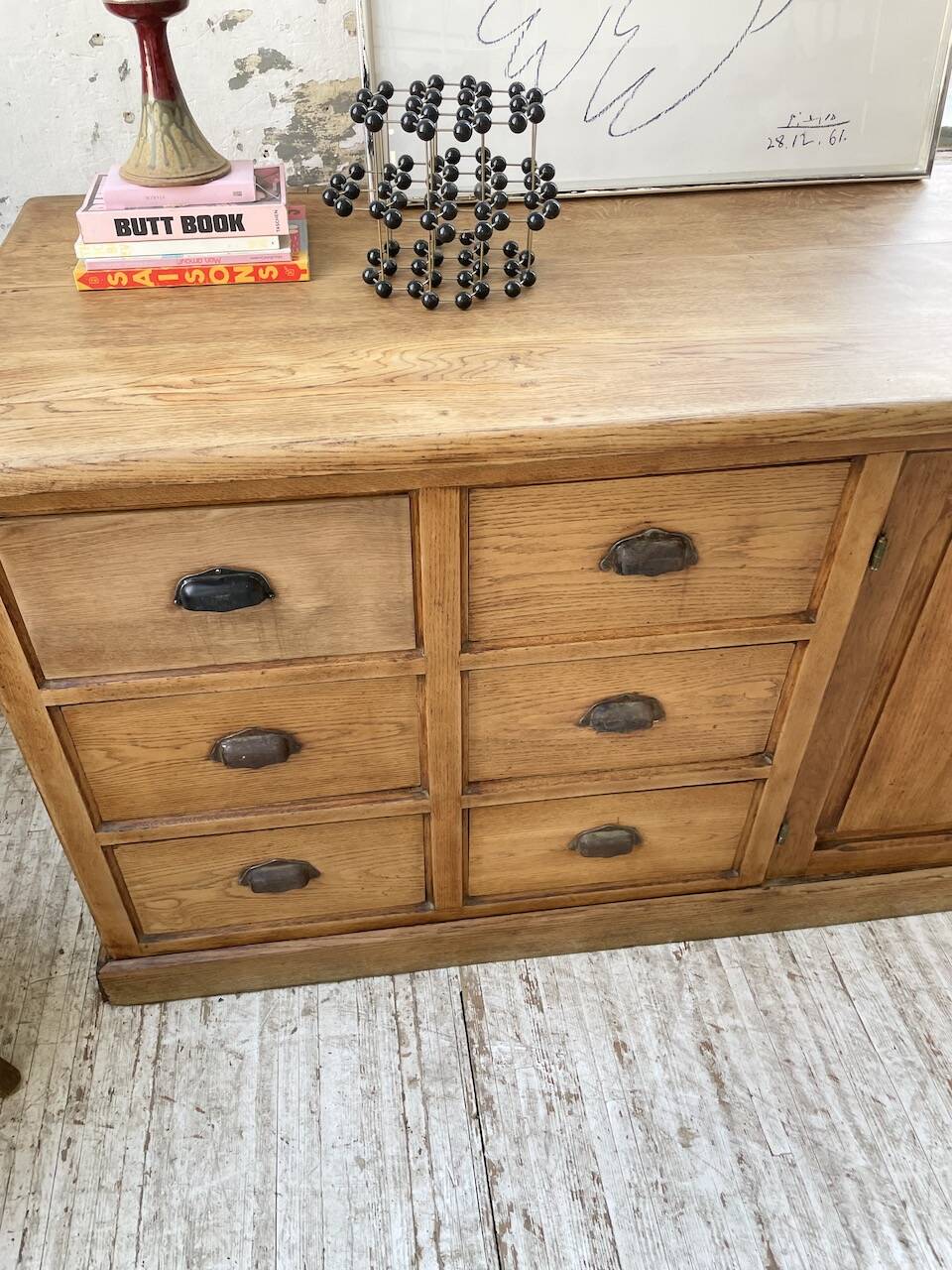 XXL solid oak counter sideboard