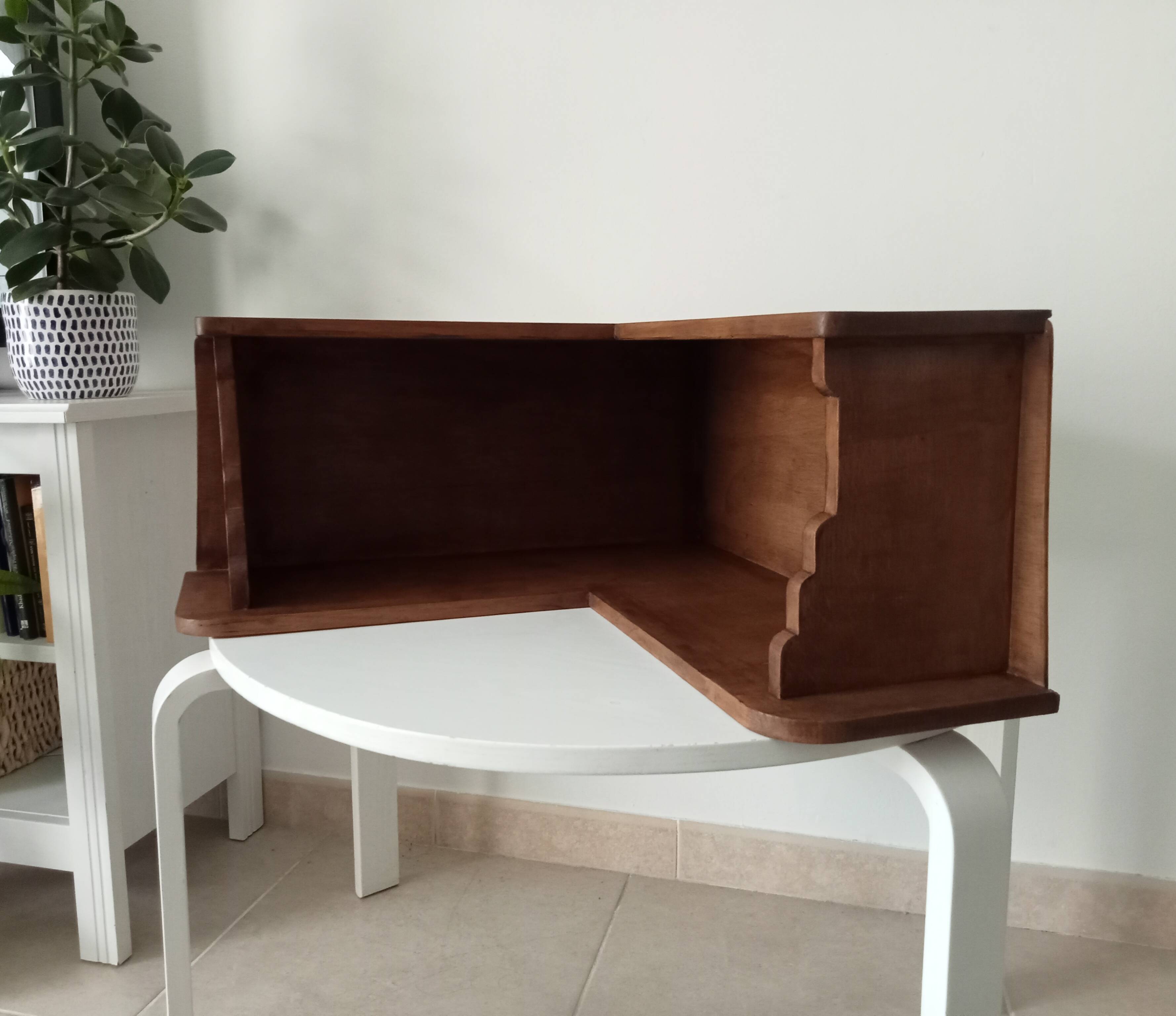 Vintage oak corner wall shelf