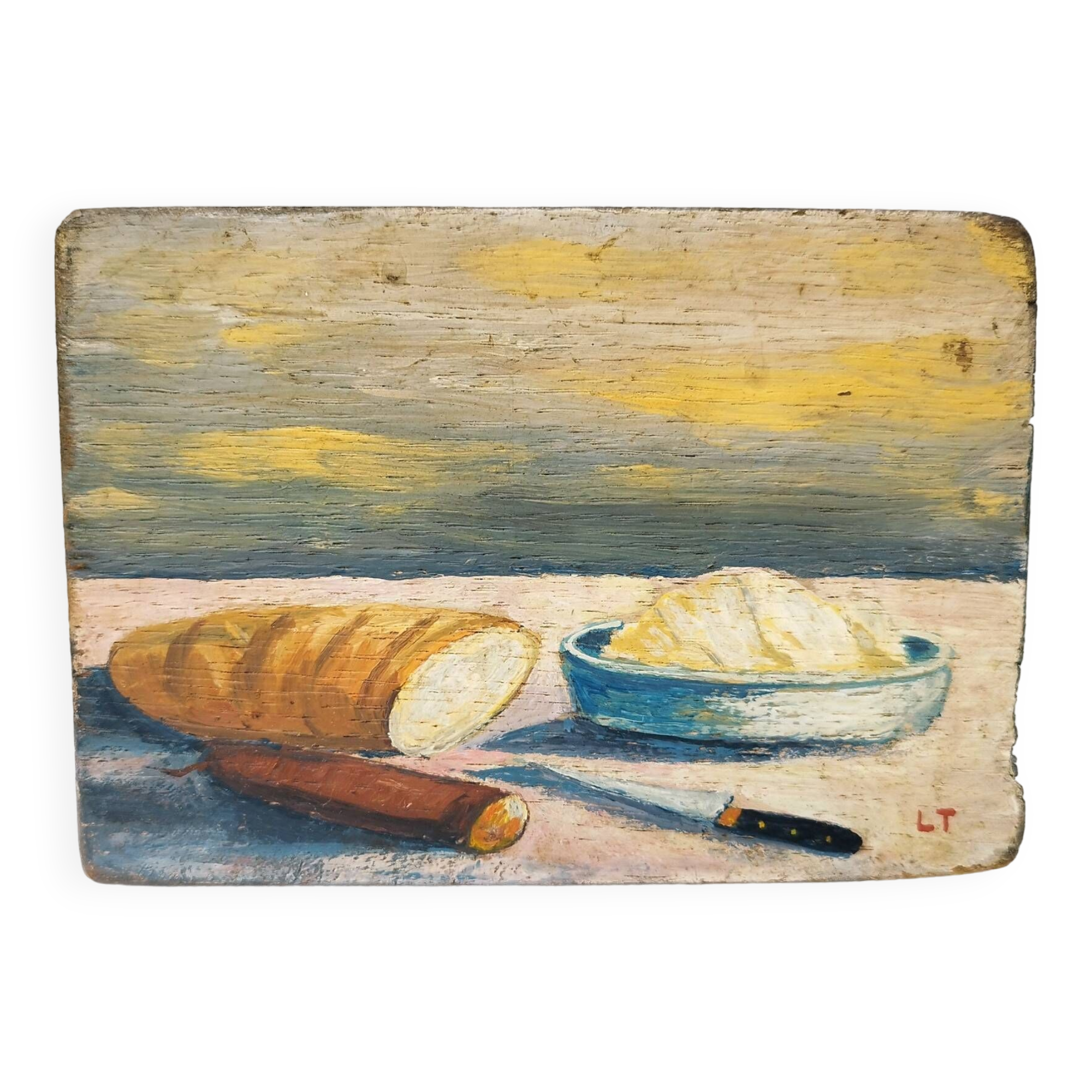 Still life painting on vintage wood