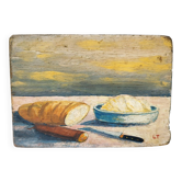 Still life painting on vintage wood