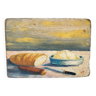 Still life painting on vintage wood