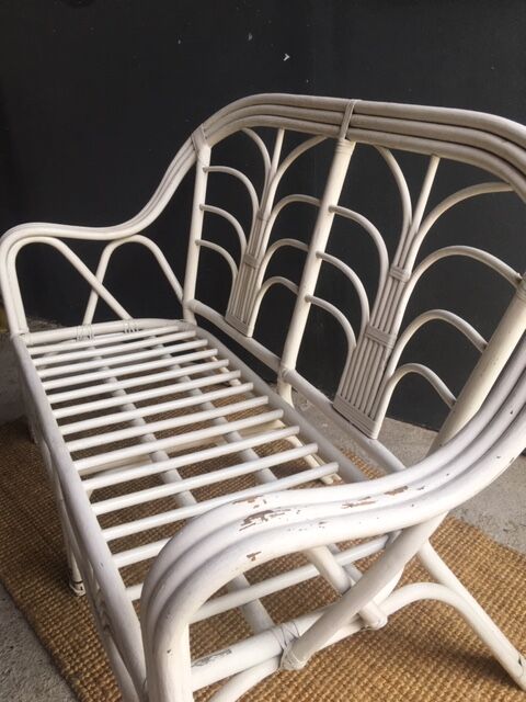 White vintage rattan bench
