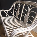White vintage rattan bench