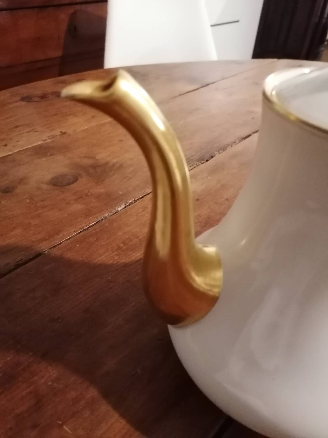 Old white and gold Limoges porcelain coffee maker