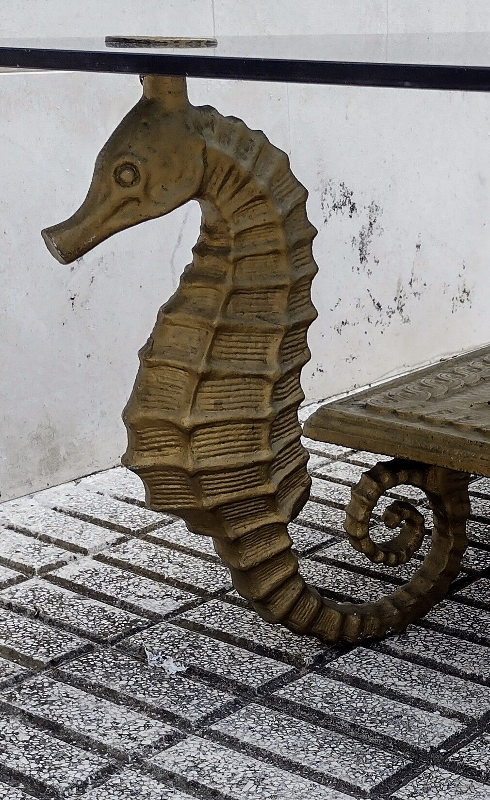 Gilt metal Seahorse coffee table with smoked glass