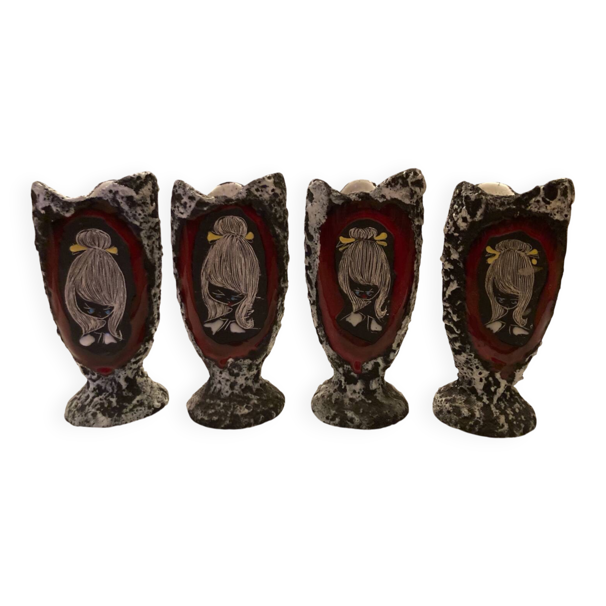 Set of 4 vintage lava stone mugs by Giulianelli.