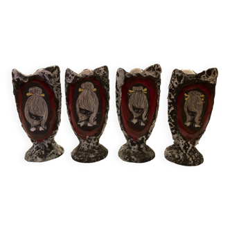 Set of 4 vintage lava stone mugs by Giulianelli.