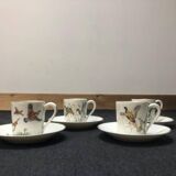 Porcelain de Paris Espresso Cup & Saucer Set: Bird Motif, Gilded, 1950s