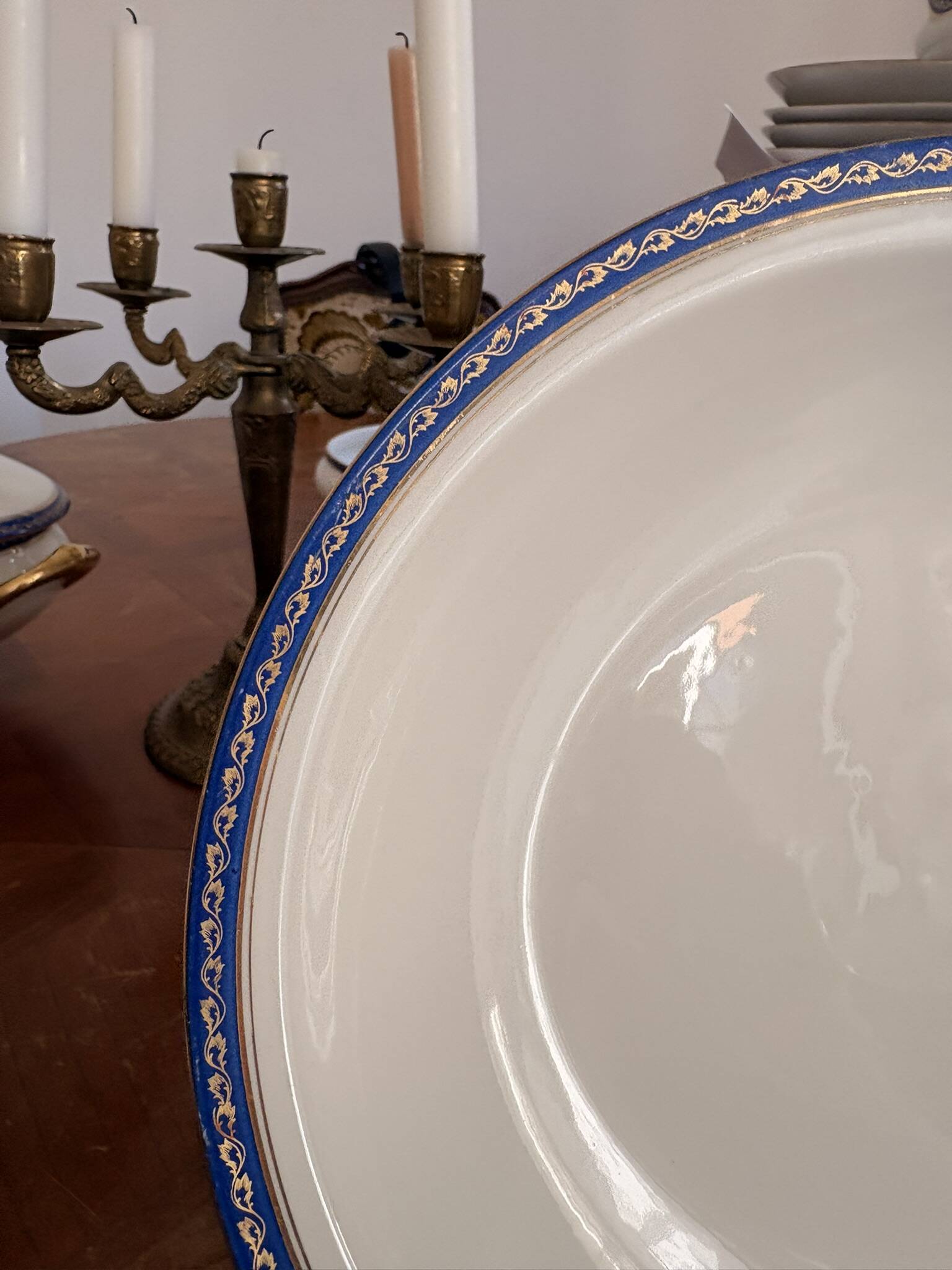 Large Deep Plate 29cm Salad Bowl Limoges Porcelain Blue Gold Betoule Legrand