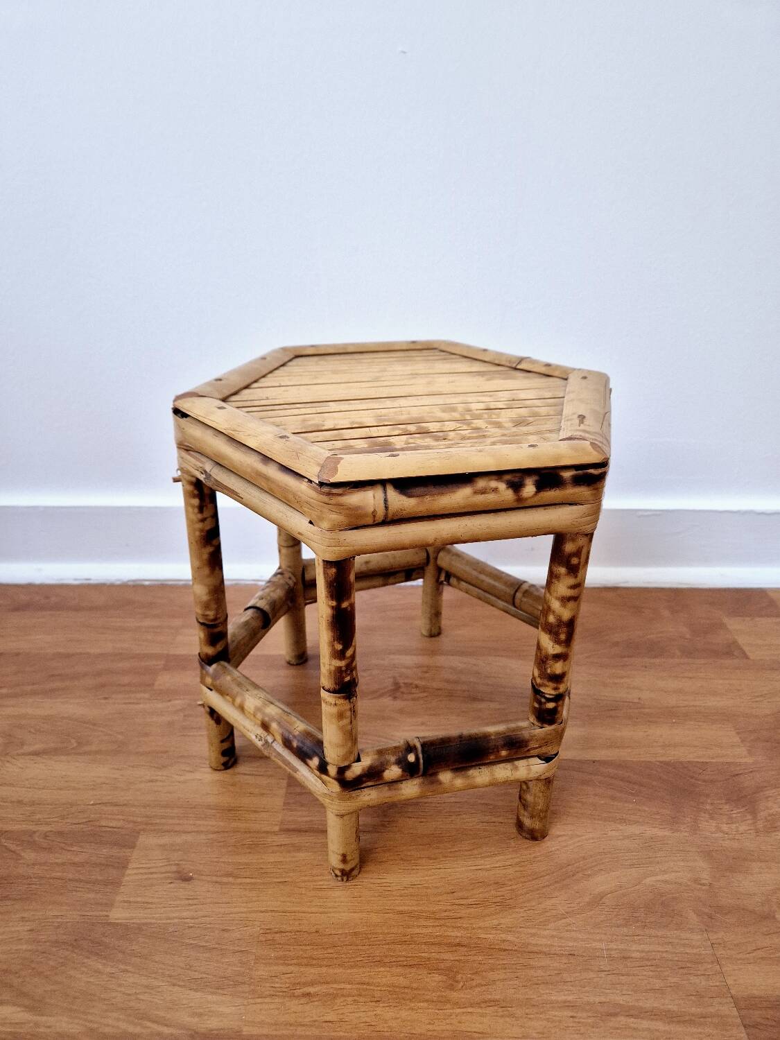 Vintage bamboo stool, plant stand