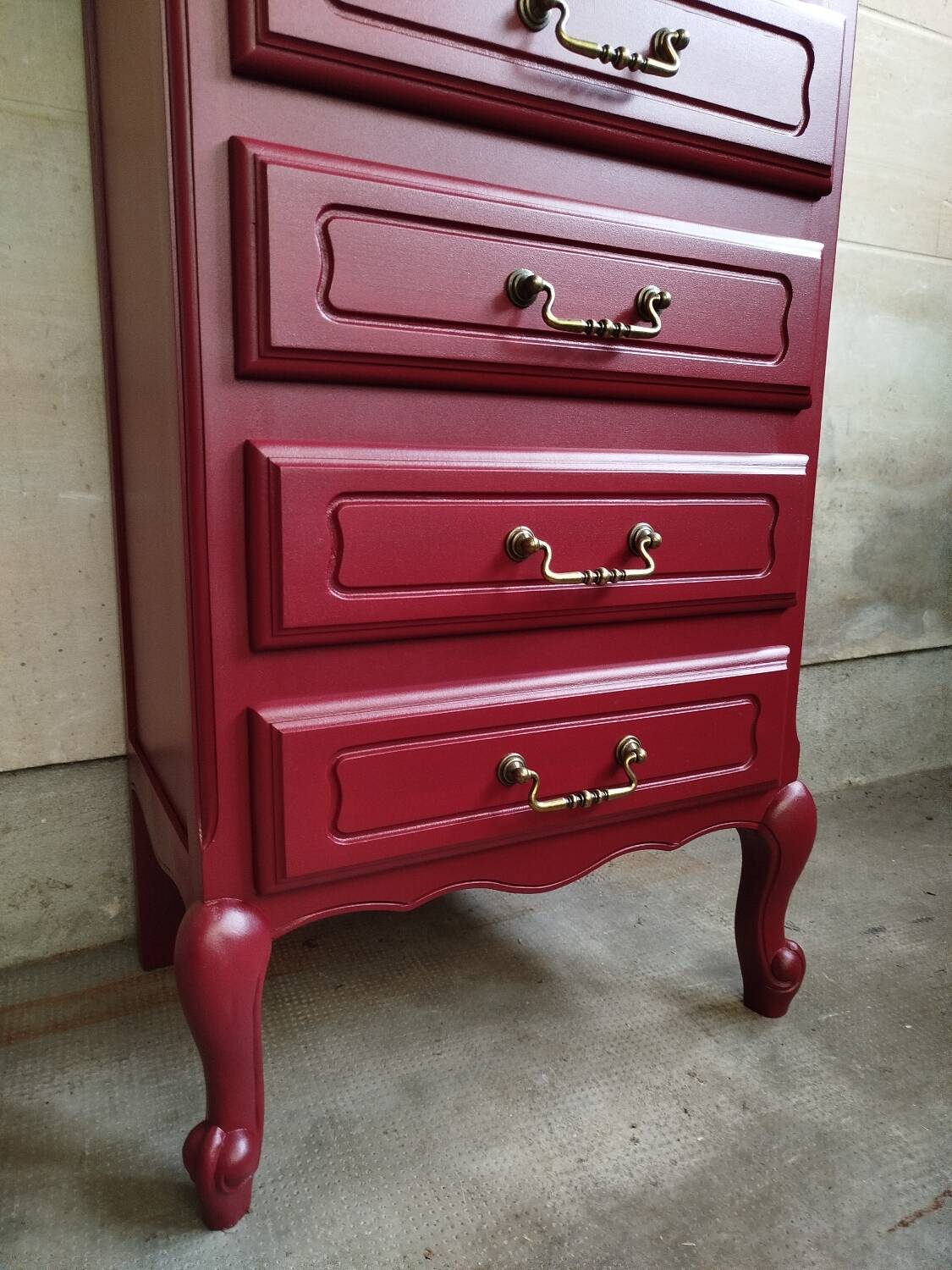 Vintage chiffonier restyled Bordeaux red