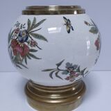 round vase earthenware brass decorated with flowers and insects early 20th century