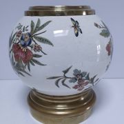 round vase earthenware brass decorated with flowers and insects early 20th century