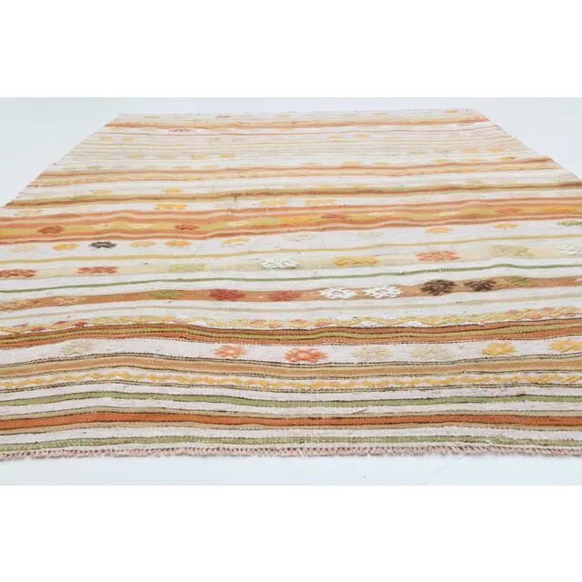 Tapis turc Oushak fait main en laine et coton orange des années 1970 137x194