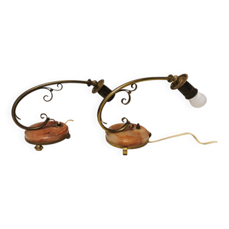 A set of very old art deco table lamps, estimated 1920s in brass and marble.