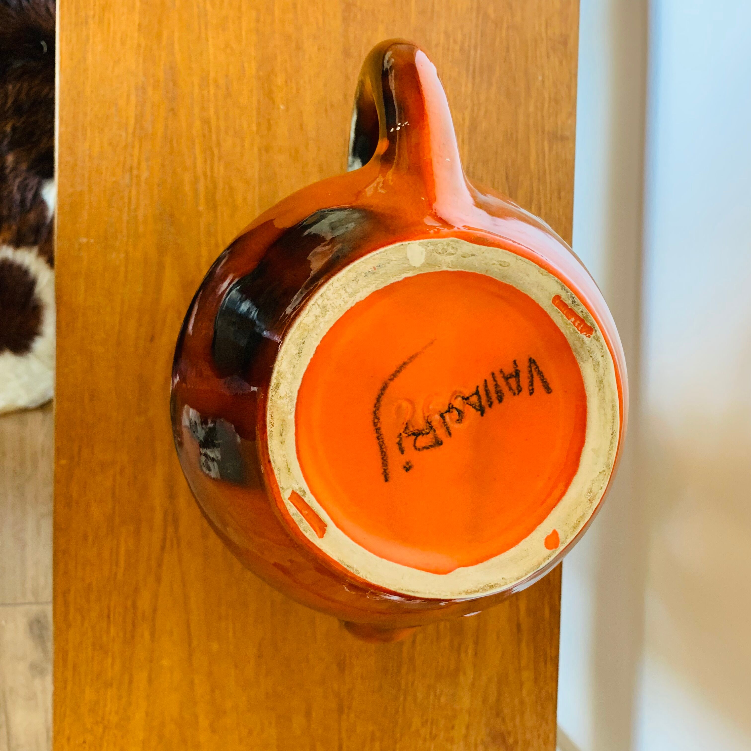 Orange vase 2 handles Vallauris