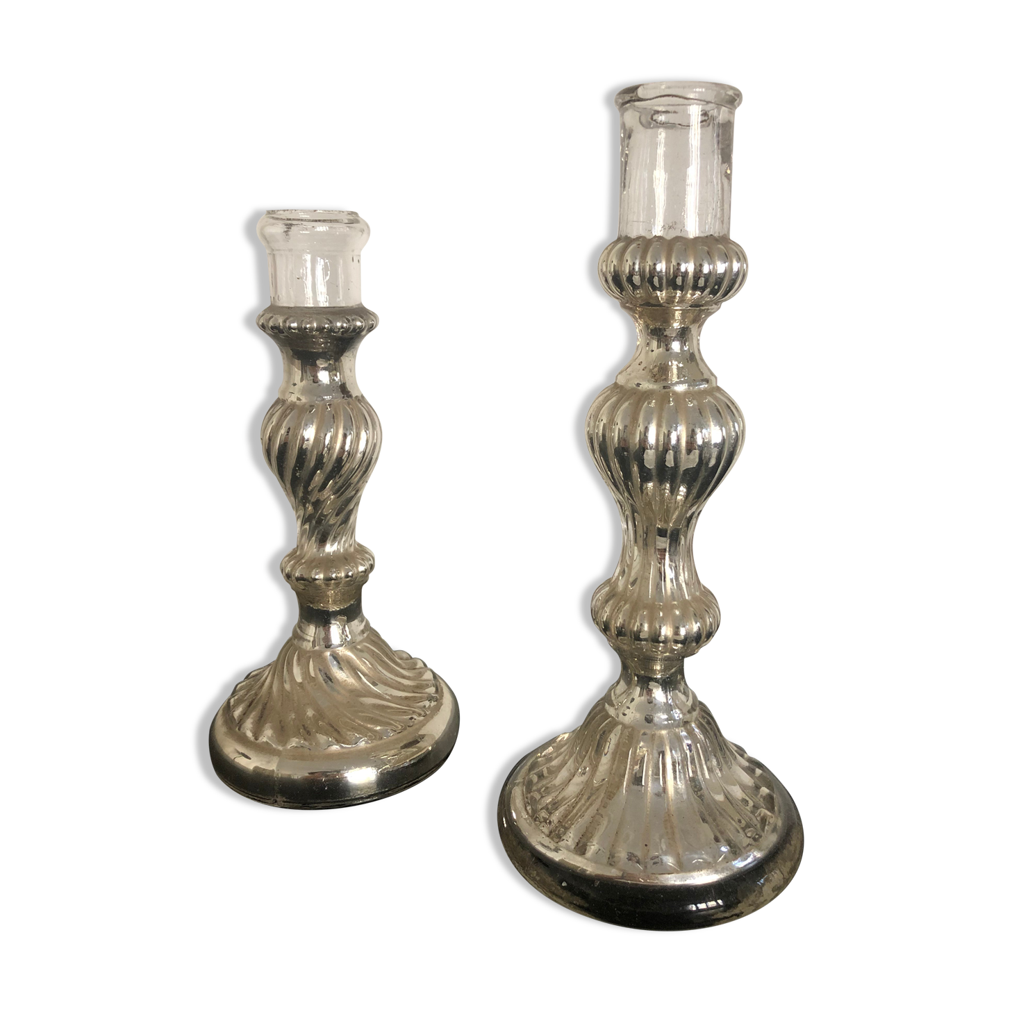 Pair of mercerized candle holders