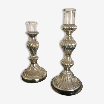 Pair of mercerized candle holders