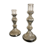 Pair of mercerized candle holders