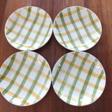 4 Semi-hollow plates with green and yellow checks, Moulin des Loups tea towel