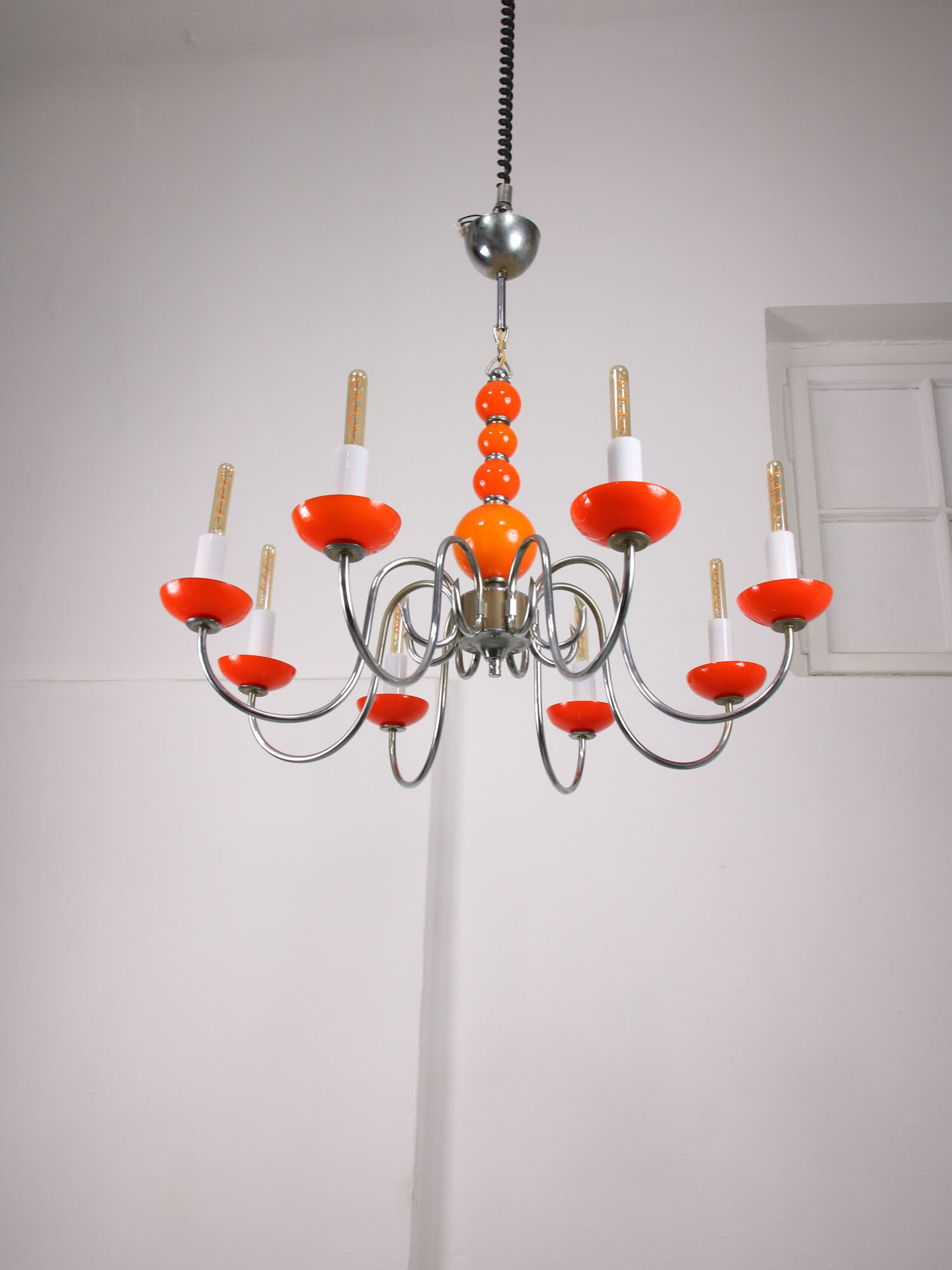 Lustre vintage orange Murano glass 8 bras