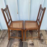 Paire de Chaise Ancienne Art Nouveau Bois Noyer + Assise Cannée Vintag