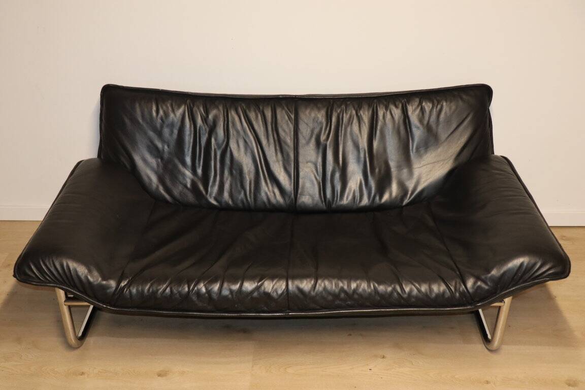Vintage sofa by Johan Bertil Häggström for Ikéa in leather and chrome metal, 1970s