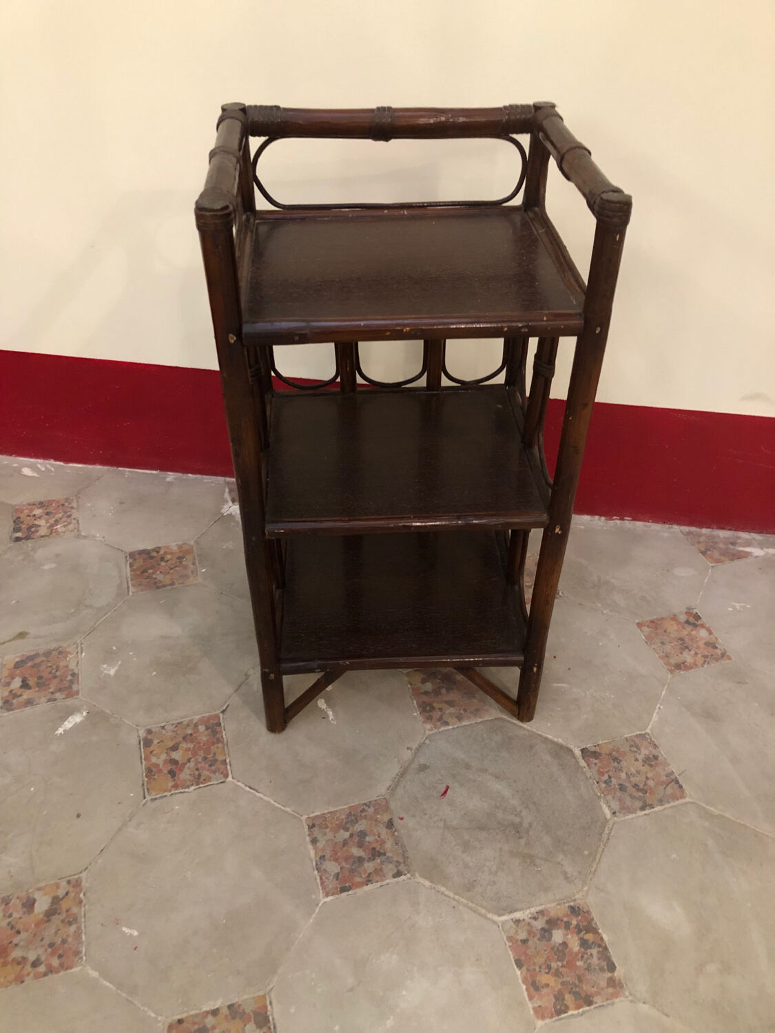 Small vintage 70s rattan shelf