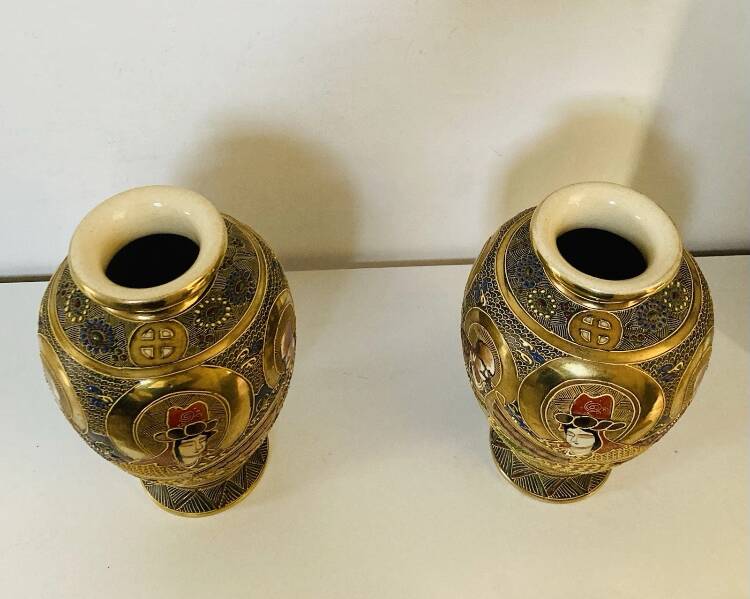 Baluster vases in polychrome earthenware, mid-20th century