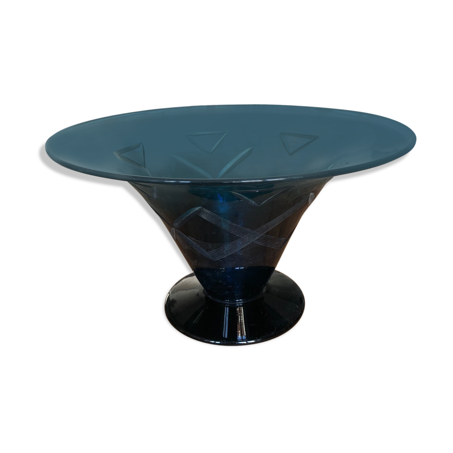 Large blue glass cut