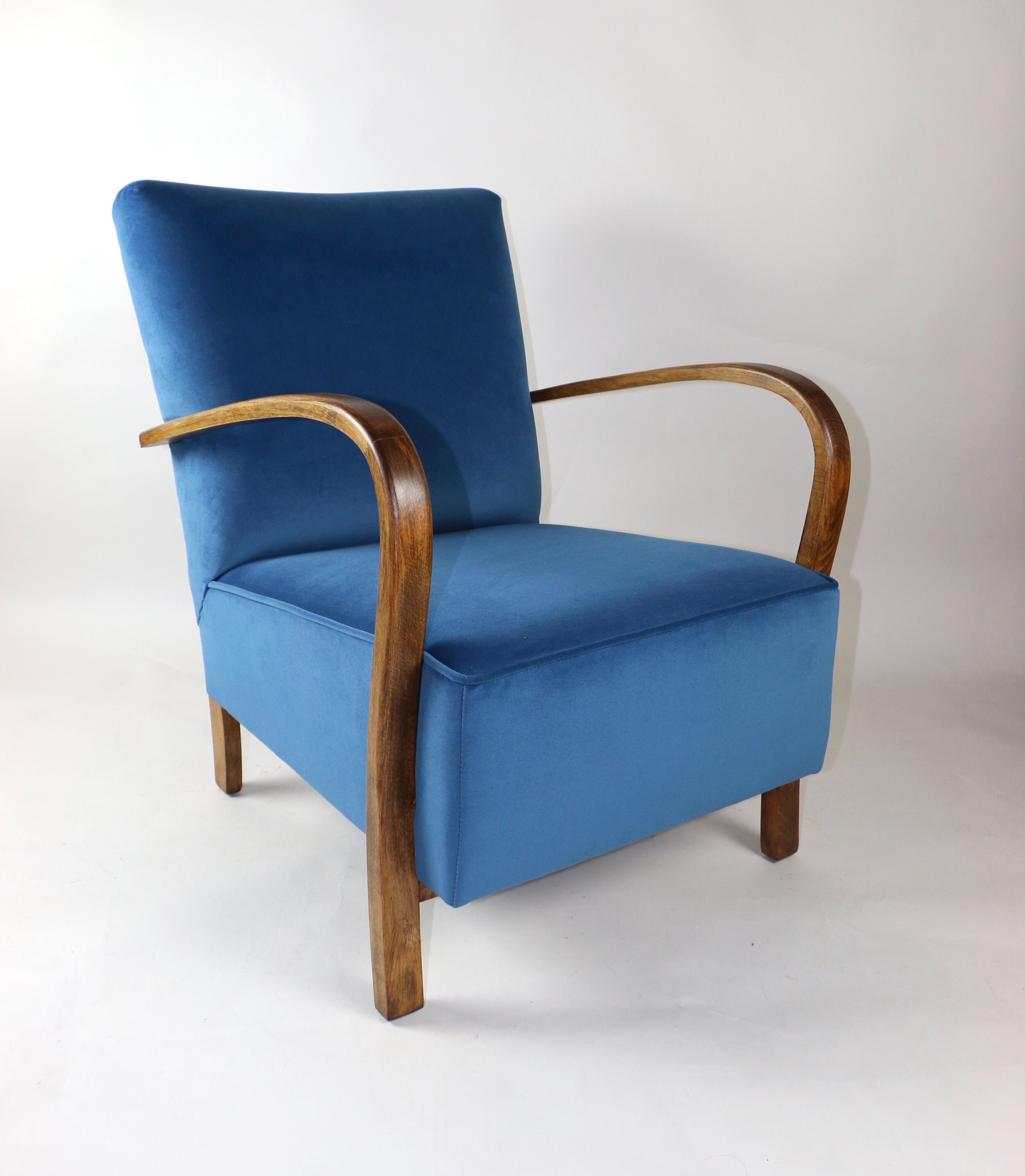 Fauteuil en velours bleu Art Déco, années 1960