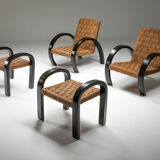 Art Deco Armchair with Ottoman & Rush Seating