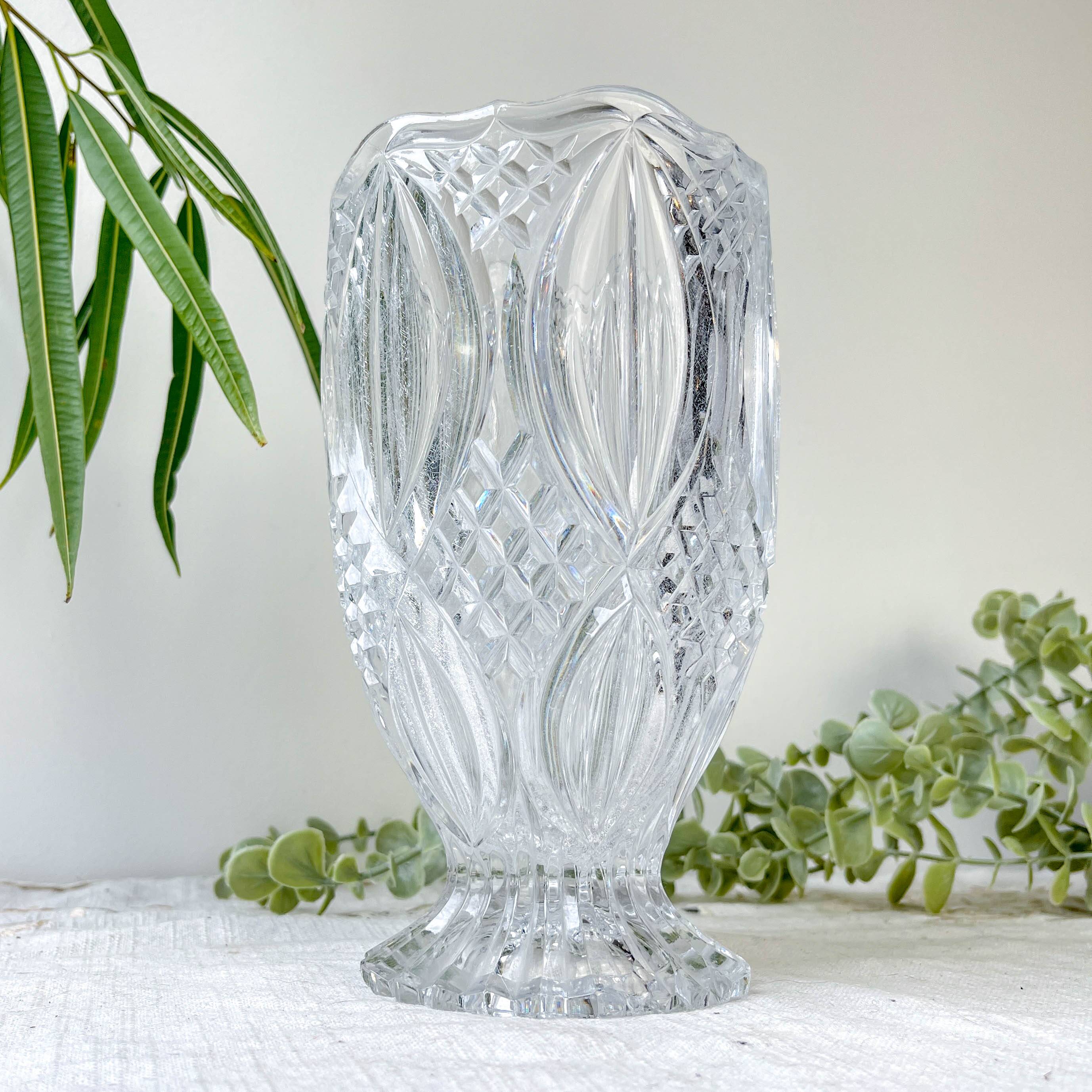 Small vintage glass vase with geometric pattern