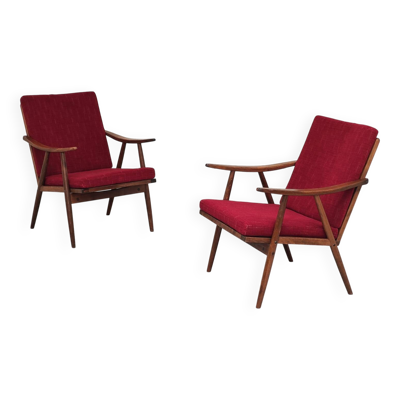 Paire de fauteuils boomerang bordeaux Antonin Suman Ton Bystrice ( Thonet )