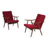 Pair of burgundy boomerang armchairs Antonin Suman Ton Bystrice (Thonet)