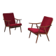 Pair of burgundy boomerang armchairs Antonin Suman Ton Bystrice (Thonet)