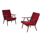 Pair of burgundy boomerang armchairs Antonin Suman Ton Bystrice (Thonet)