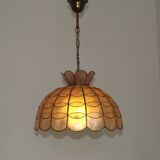 Vintage 1970s French Capiz Shell Light  Peach Scalloped Design Gold Trim