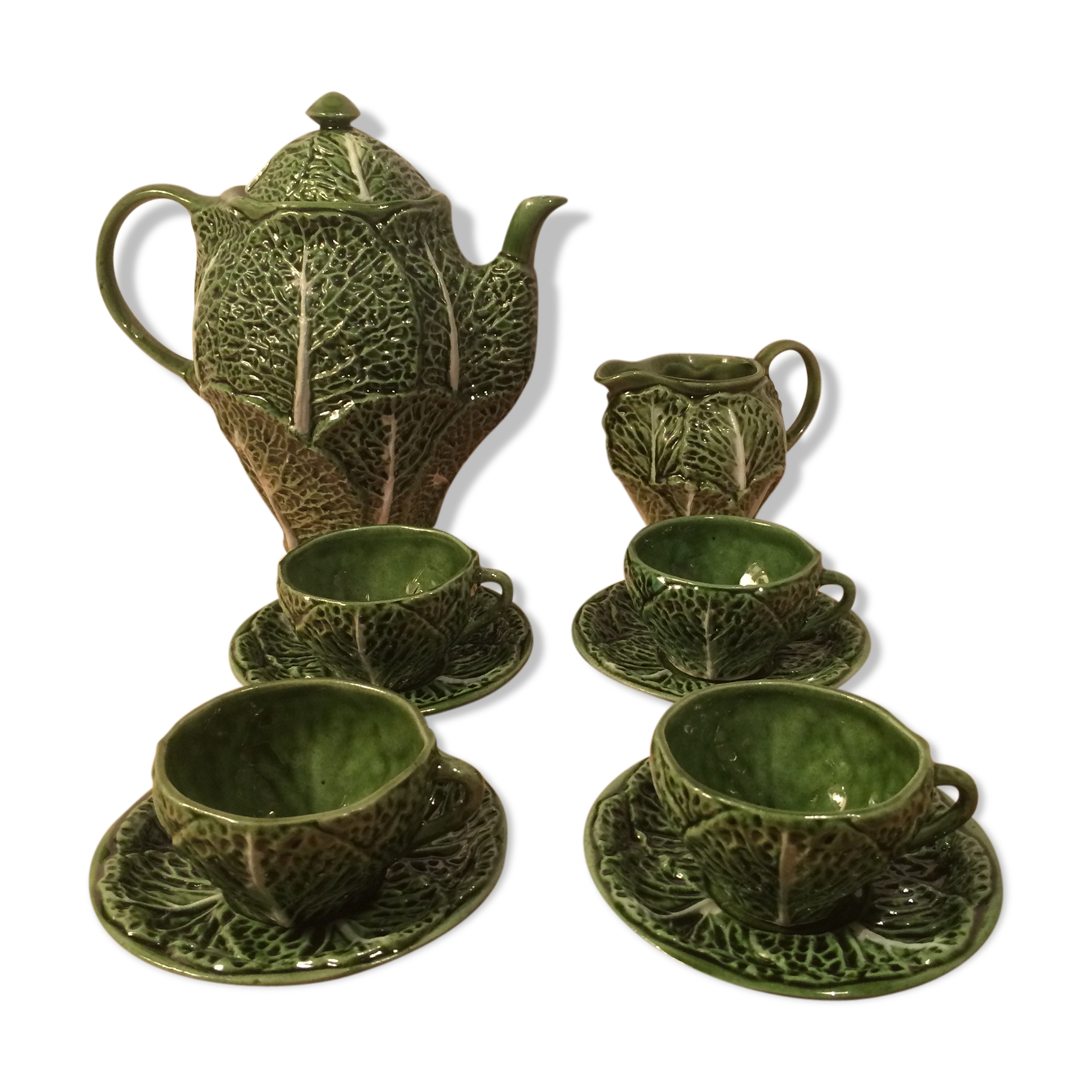 Ceramic cabbage tea set 4 cups teapot milk pot