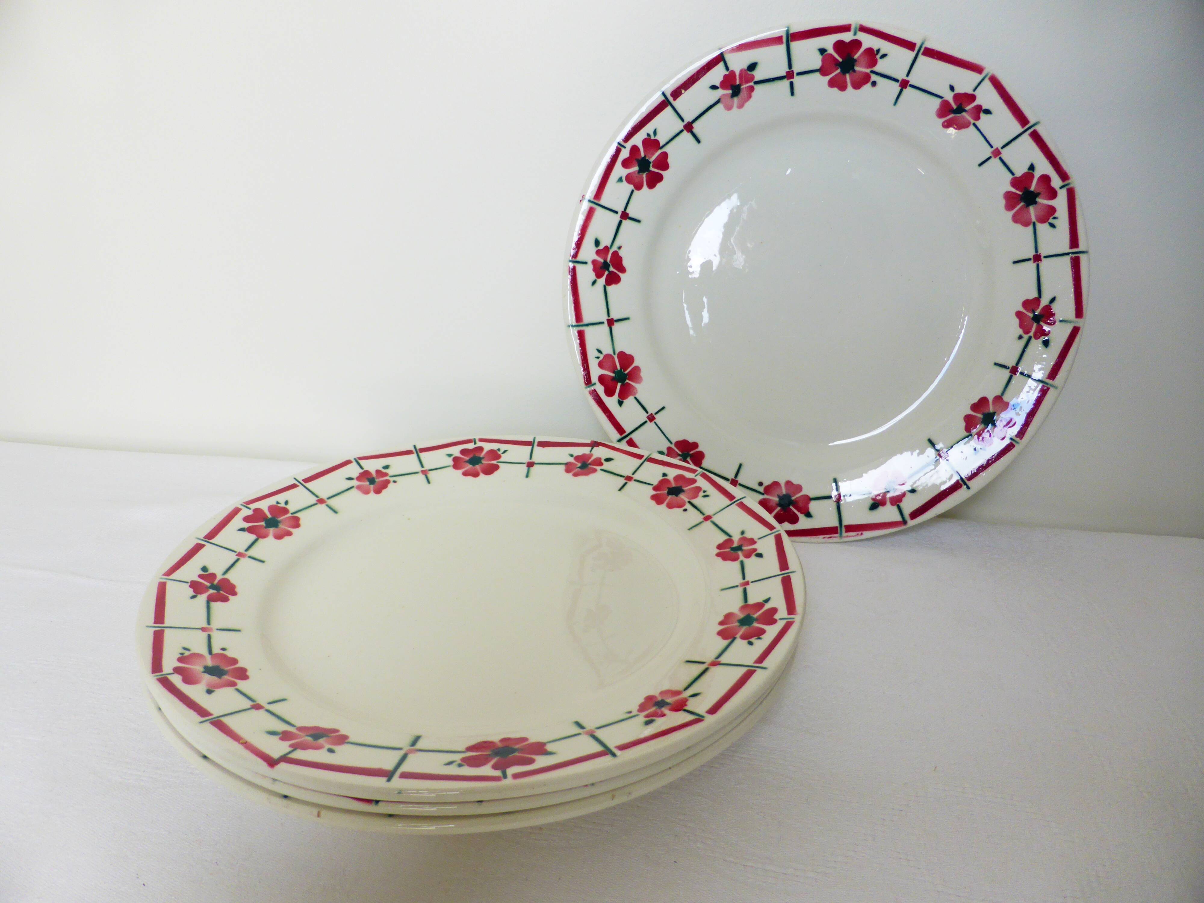 4 vintage flat plates Céranord St amand model Monique 2103152