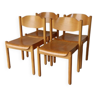 Series of 4 vintage wooden chairs, 1960s