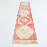 3x13 Vintage Soft Red & Beige Turkish Runner Rug, 77x379Cm