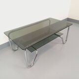 Vintage Italian rectangular coffee table with 2 smoked glass tops