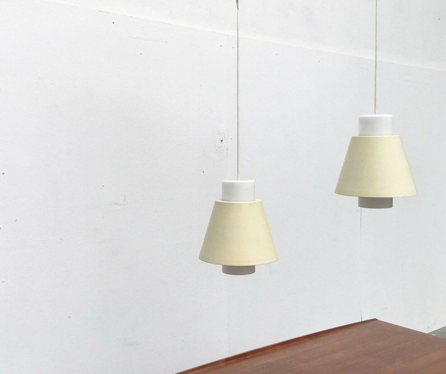 Glass and metal suspensions from the Mid-Century period, set of 2.