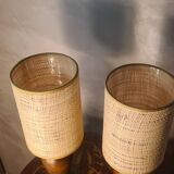 pair of Scandinavian wooden lamps with straw lampshade 41x15