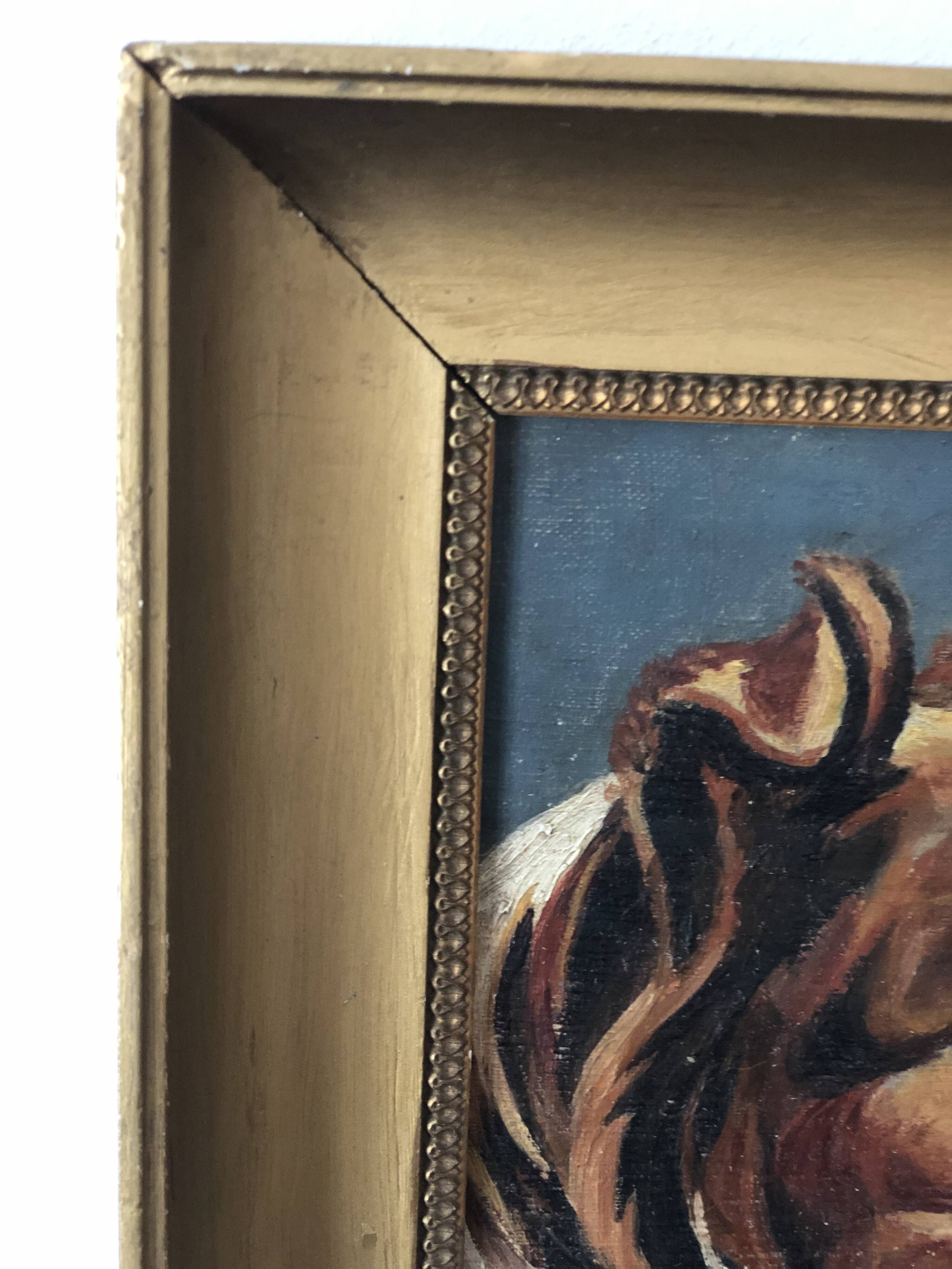 Original Vintage Dog Portrait Oil Painting, circa 1914
