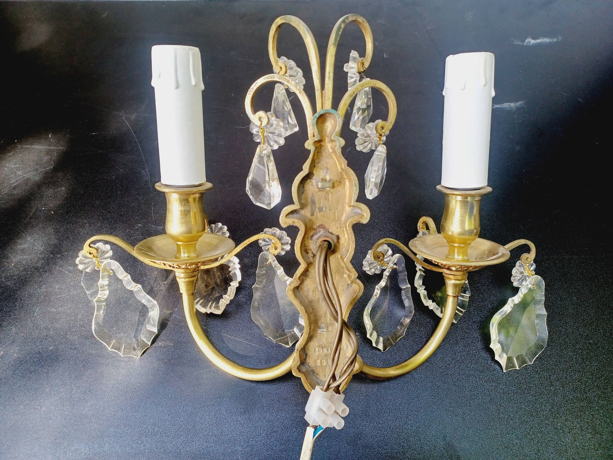 2-light bronze and crystal wall lamp